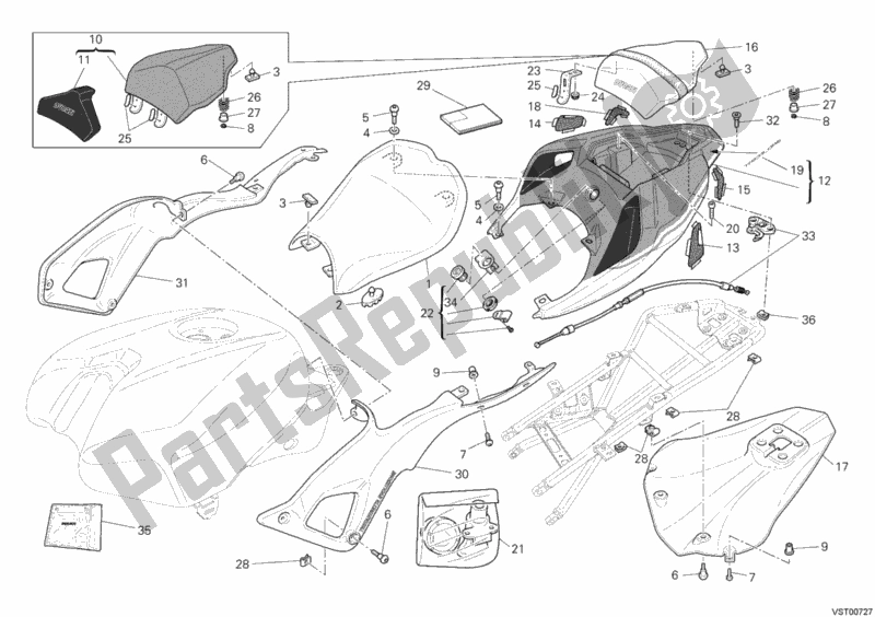 Wszystkie części do Siedzenie Ducati Superbike 1098 S Tricolore USA 2007